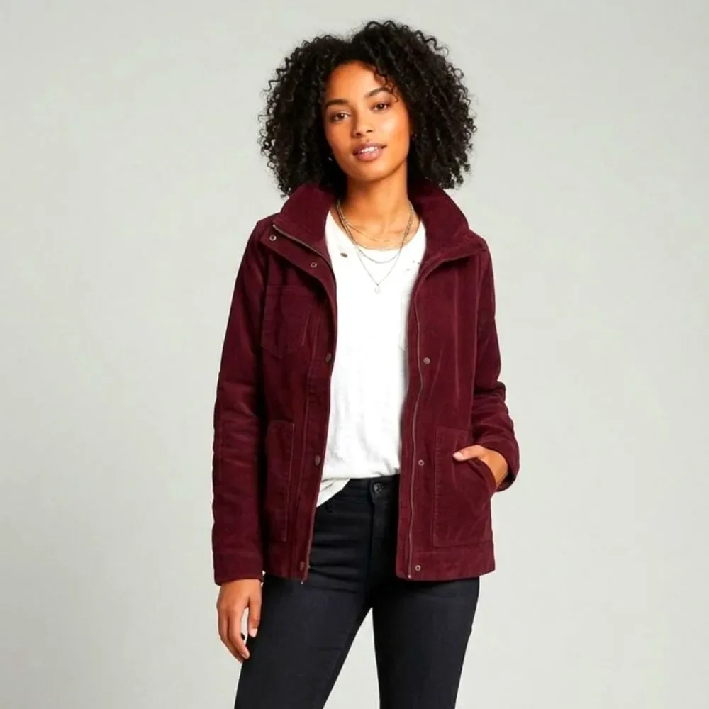 Eddie Bauer Corduroy Trucker Women's Jacket XL Burgundy Workwear Utility NWT - Picture 1 of 9